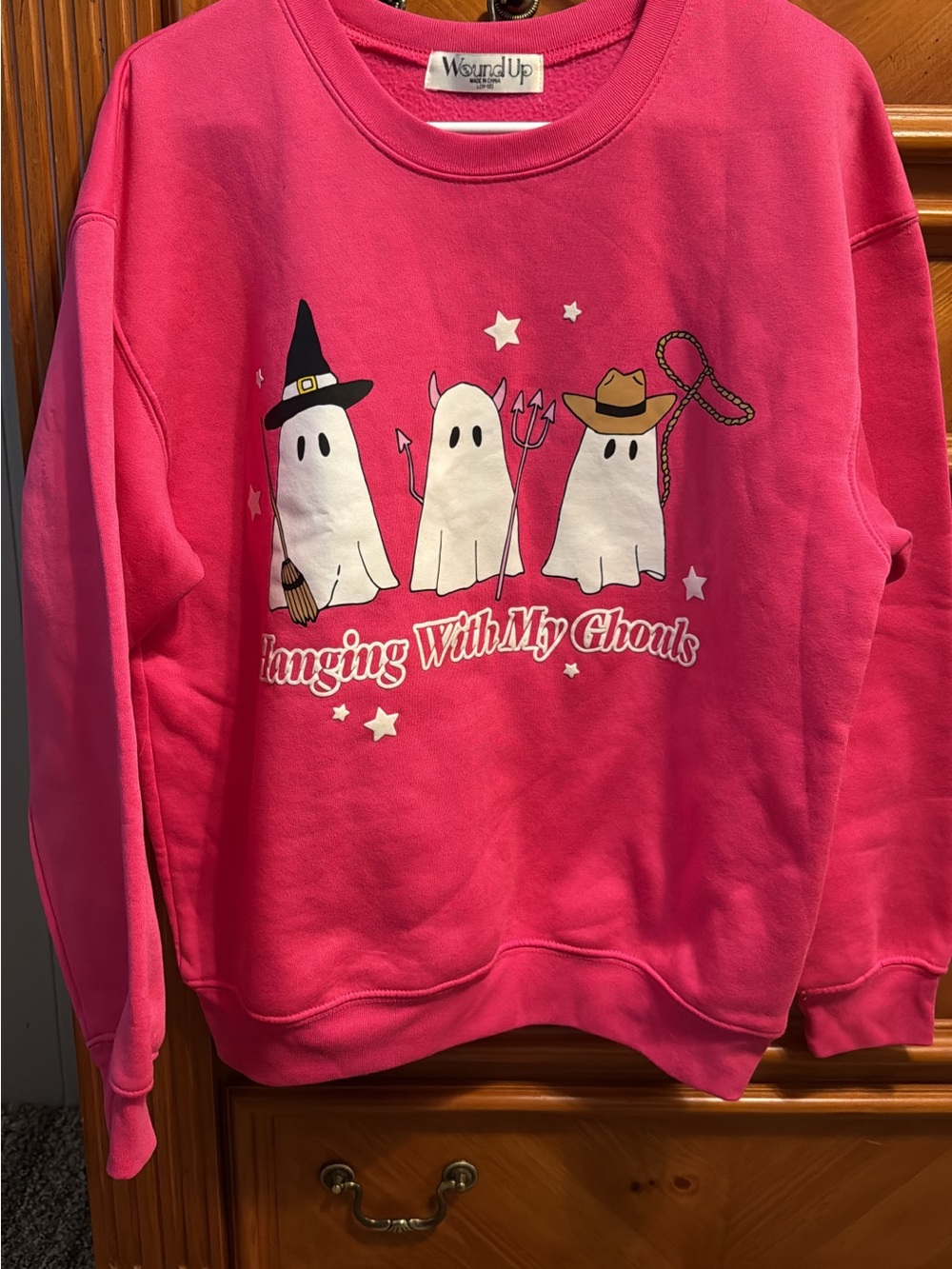 Wound Up Hot Pink Halloween Ghost Crewneck Sweatshirt